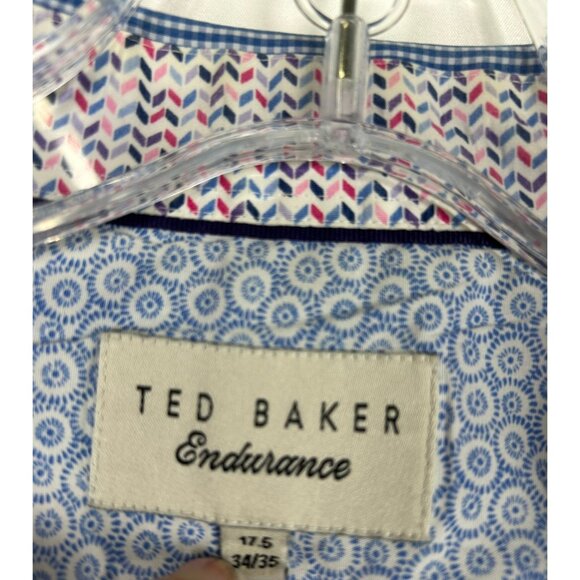 Ted Baker Men's Franks Trim Fit Houndstooth Shirt 100% Cotton Blue Sz 17.5 34/32 - Picture 3 of 15